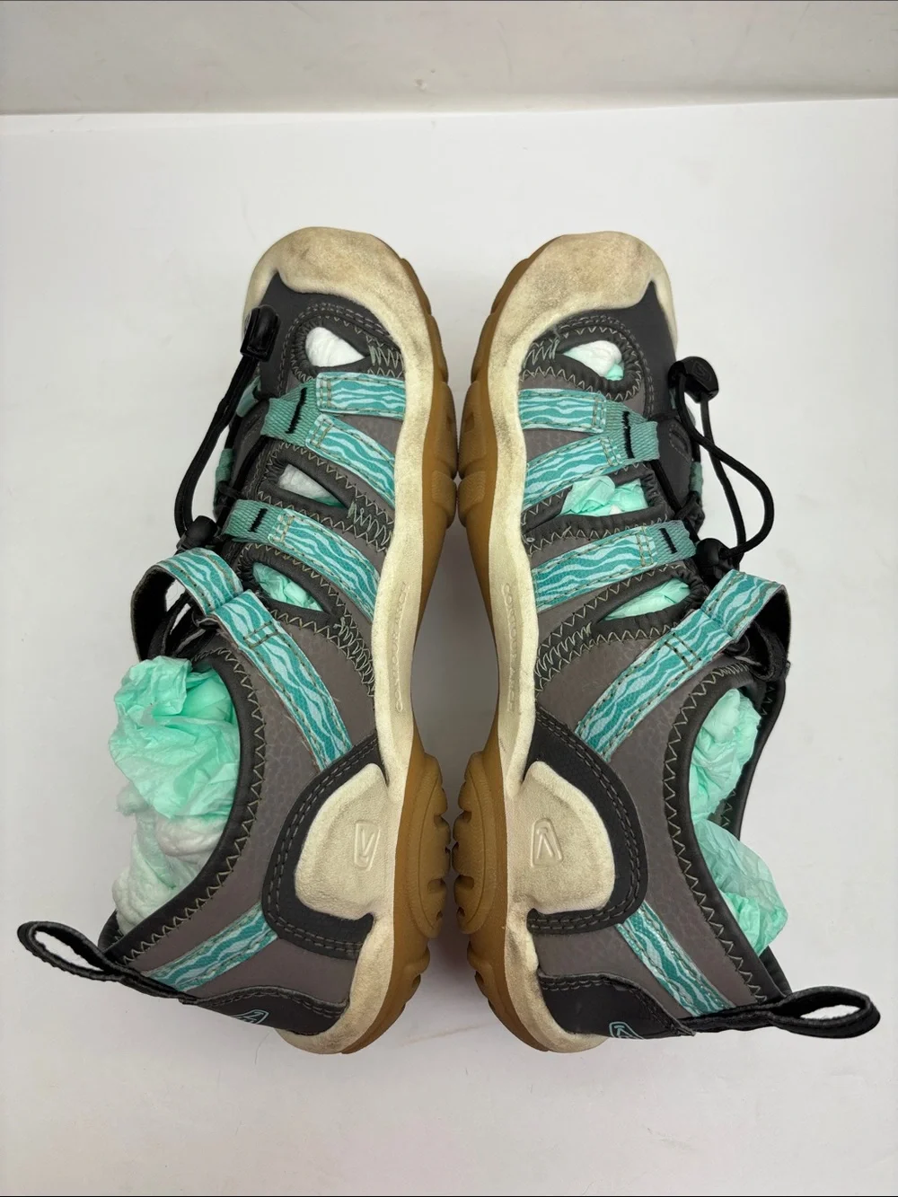 Keen Washable Youth Closed-Toe Sandals in Teal and Gray, SZ 6 big girl, box 71